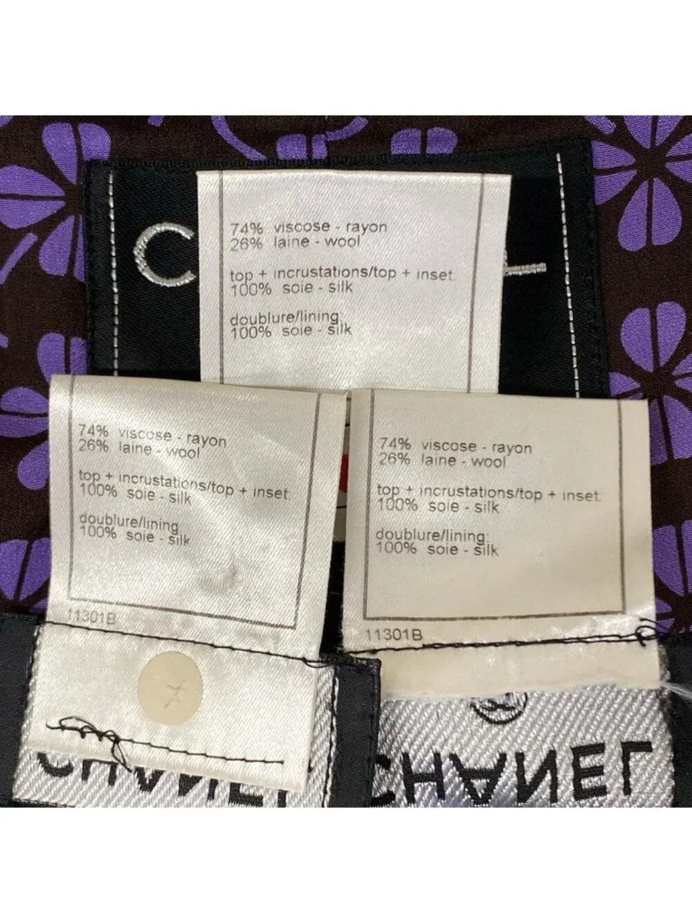 Chanel Skirt Suit Dark Brown Purple Clover CC Logo Pleats Set Wool